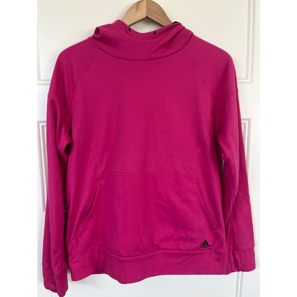 adidas Women's Hoodie Pullover Hot Pink Climalite Athletic Sweatshirt Size L